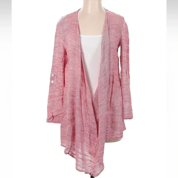 John Mark Salmon Pink Open Front Waterfall Linen Blend Cardigan Size Small - Picture 2 of 6